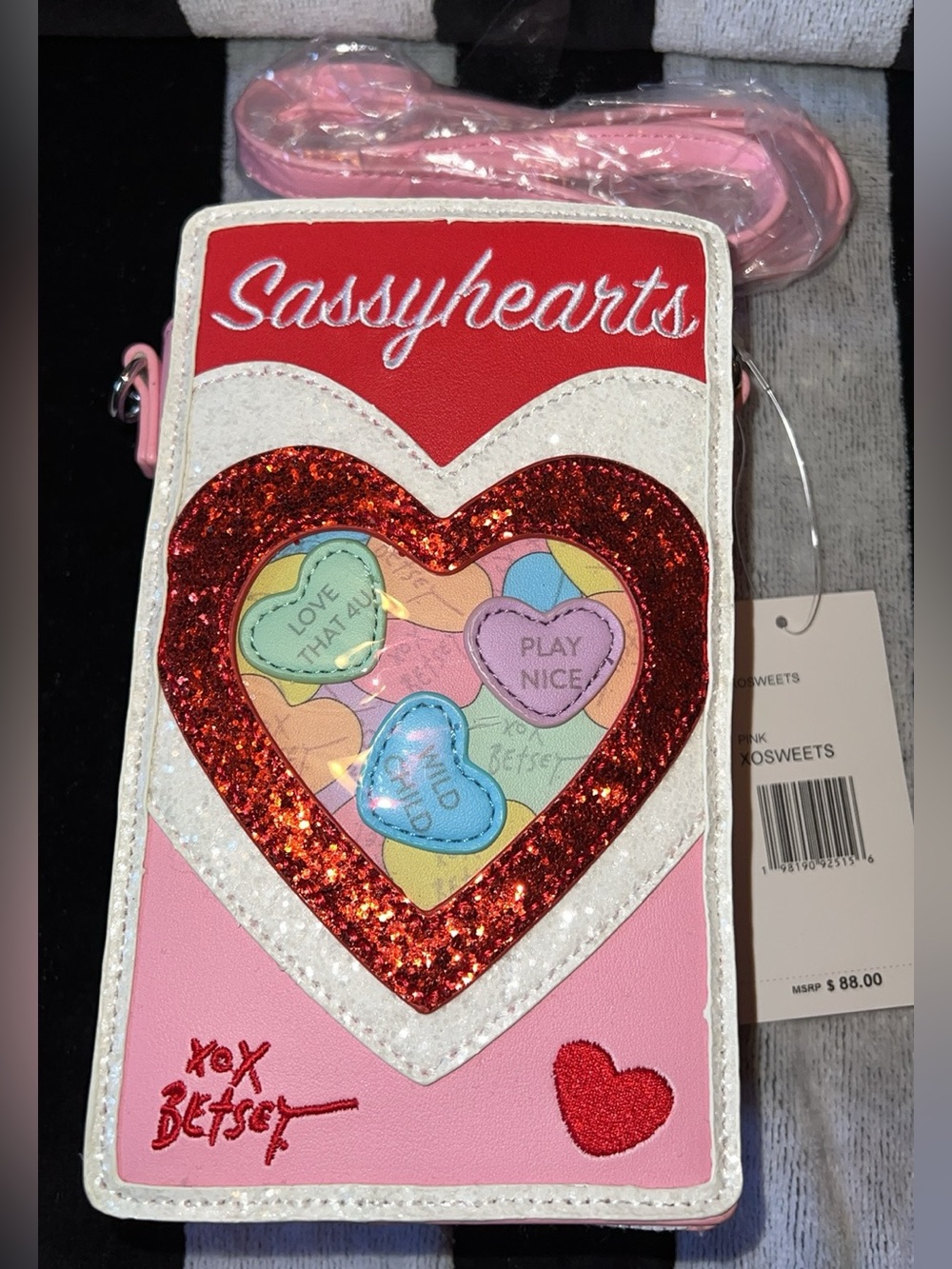Betsey Johnson XOX SWEETS Sassy Hearts Crossbody Bag NWT